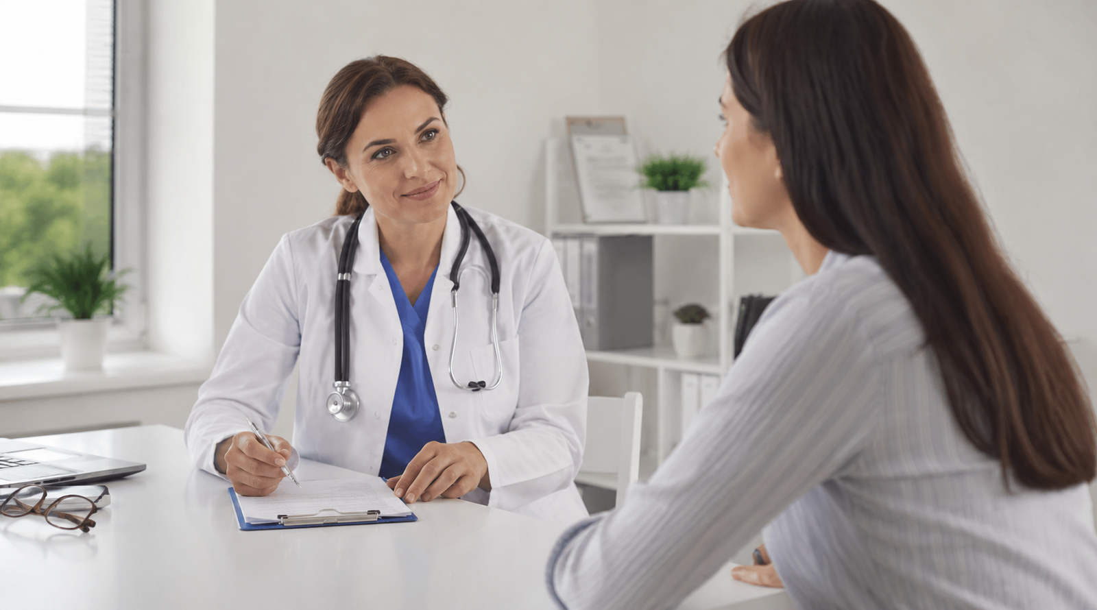 Female specialist physician in conversation with a patient during ADHD diagnostics and treatment for adults in Hannover